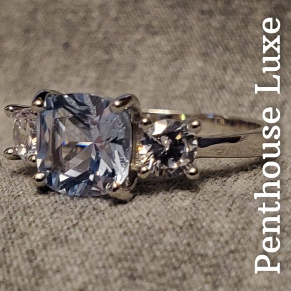 SOLID 925 Sterling Silver Aquamarine & White Topaz Ring - Picture 5 of 6